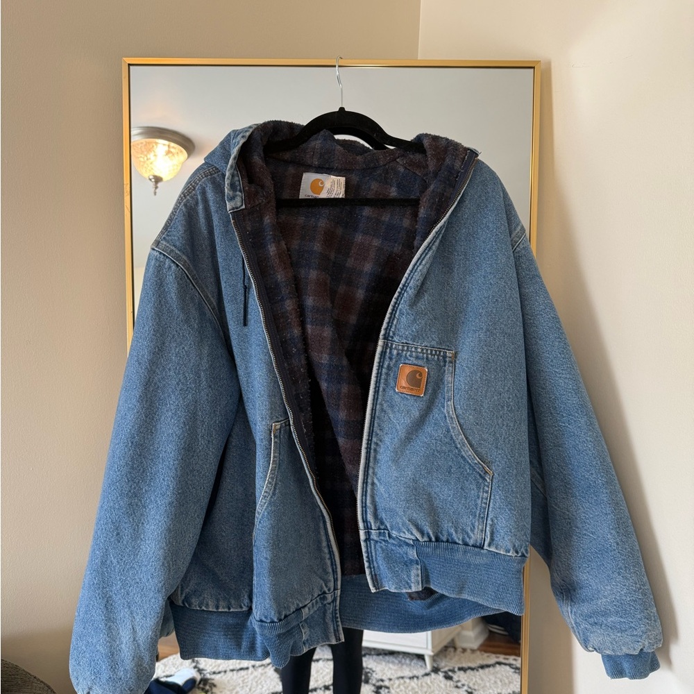 Vintage Carhartt Blue Denim Jacket with Plaid Lining - ASAP Rocky